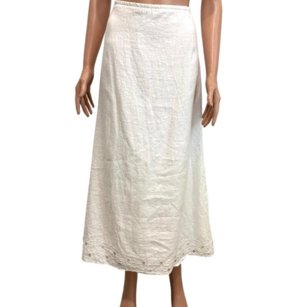 Ecologie 10 embroidered side zip lined linen midi skirt SK 3472
